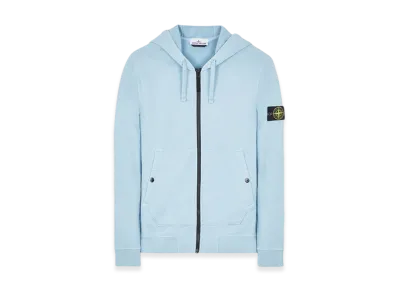 Stone Island 61620 Brushed Cotton Fleece Garment Dyed Full Zip Hooded Sweatshirt - 23FW "Sky Blue"
