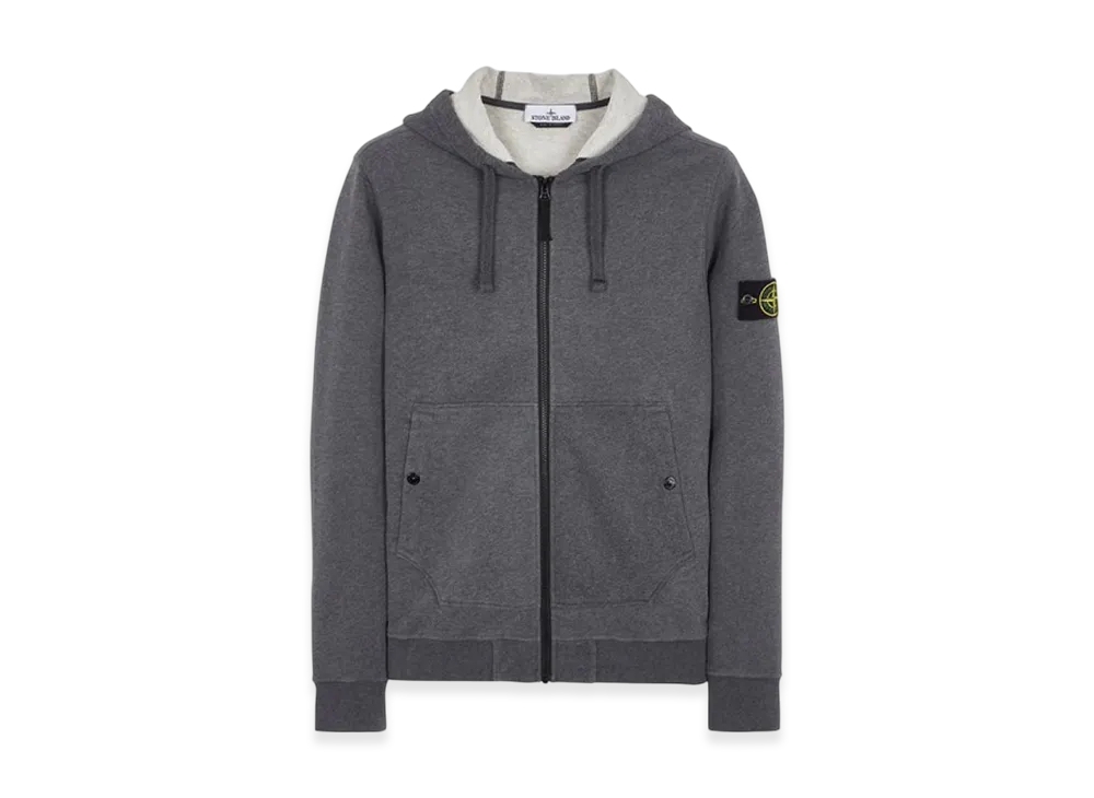 Stone Island 61620 Brushed Cotton Fleece Garment Dyed Full Zip Hooded Sweatshirt - 23FW "Dark Grey Melange"