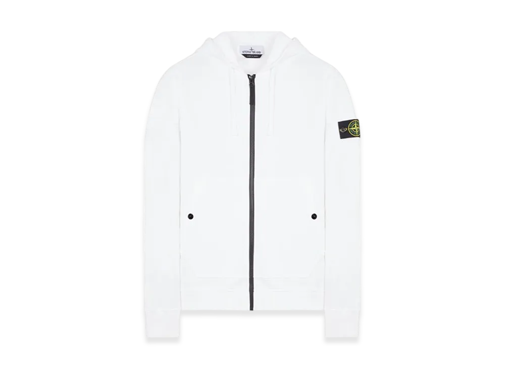 Stone Island 61620 Brushed Cotton Fleece Garment Dyed Full Zip Hooded Sweatshirt - 23FW "White"