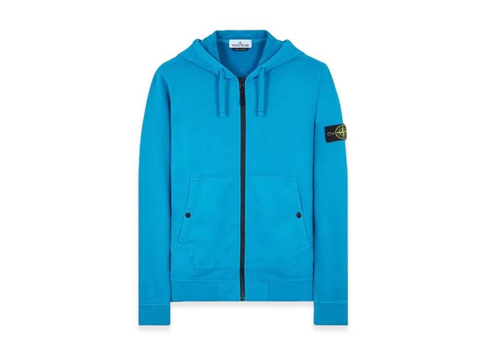 Stone Island 61620 Brushed Cotton Fleece Garment Dyed Full Zip Hooded Sweatshirt - 23FW "Turquoise"