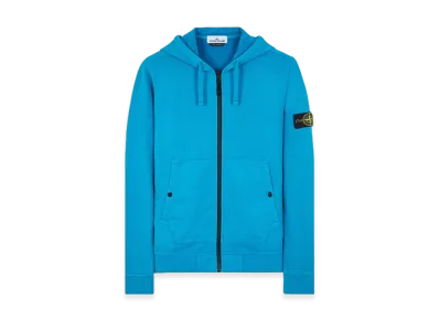 Stone Island 61620 Brushed Cotton Fleece Garment Dyed Full Zip Hooded Sweatshirt - 23FW "Turquoise"
