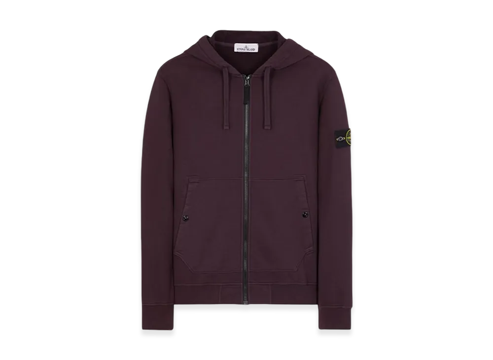 Stone Island 61620 Brushed Cotton Fleece Garment Dyed Full Zip Hooded Sweatshirt - 23FW "Dark Burgundy"