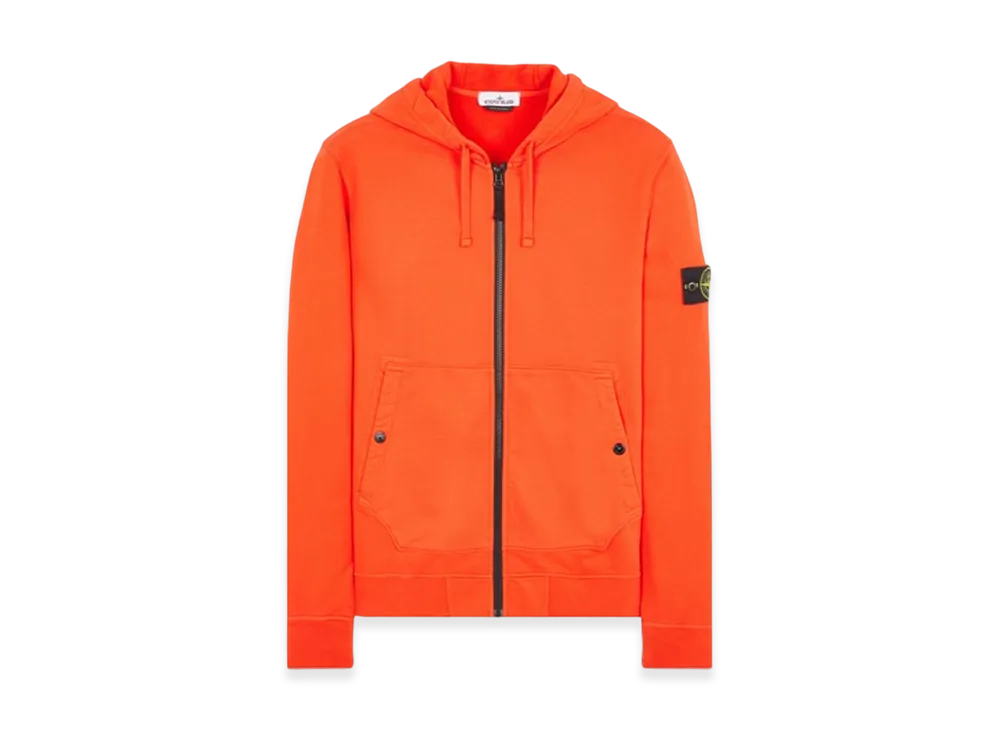 Stone Island 61620 Brushed Cotton Fleece Garment Dyed Full Zip Hooded Sweatshirt - 23FW "Lobster Red"