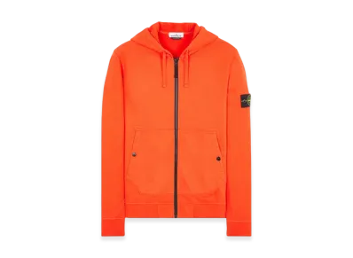 Stone Island 61620 Brushed Cotton Fleece Garment Dyed Full Zip Hooded Sweatshirt - 23FW "Lobster Red"