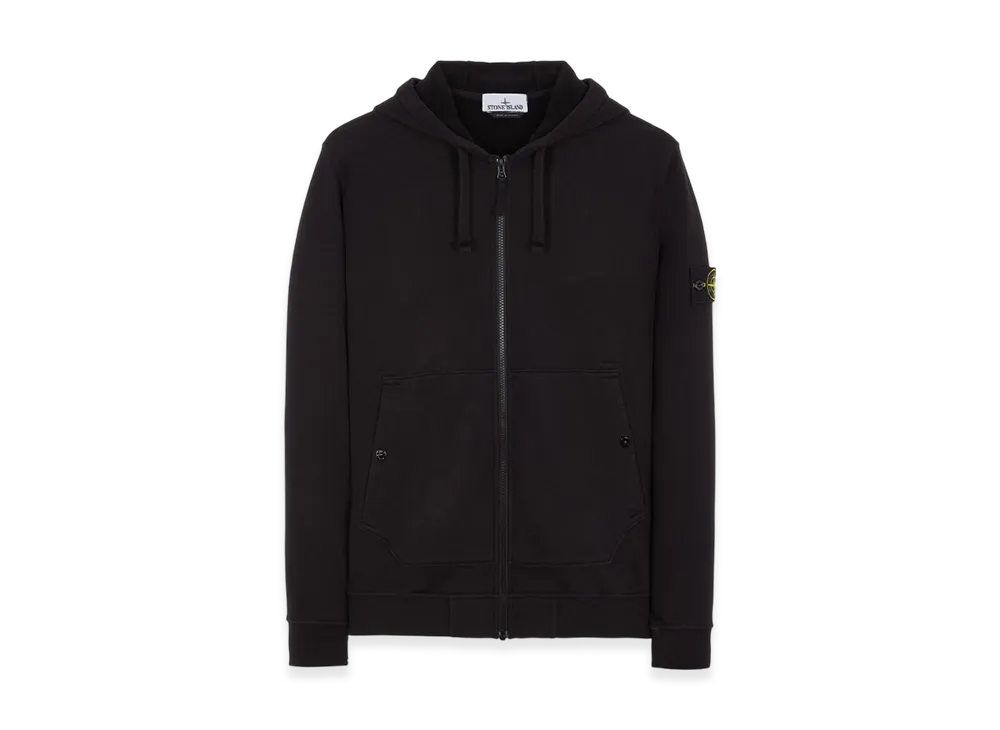 Stone Island 61620 Brushed Cotton Fleece Garment Dyed Full Zip Hooded Sweatshirt - 23FW "Black"