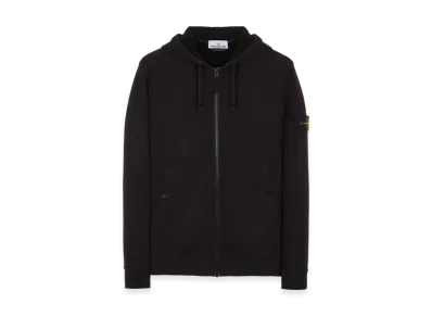 Stone Island 61620 Brushed Cotton Fleece Garment Dyed Full Zip Hooded Sweatshirt - 23FW "Black"
