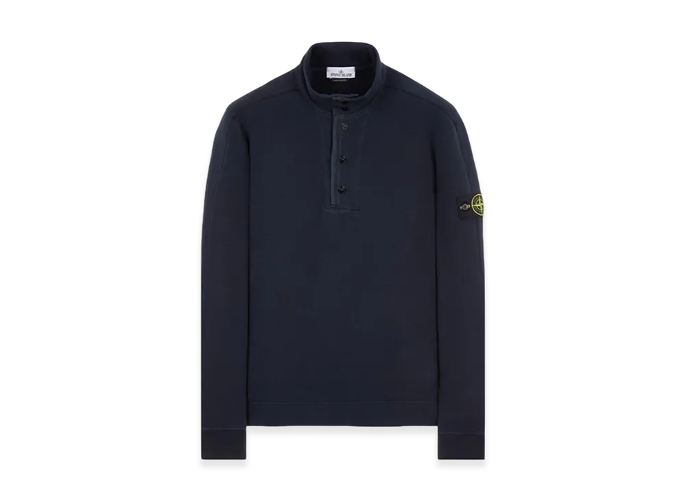 Stone Island 61152 Garment Dyed Stretch Cotton Fleece Valet-Stand Collar Sweatshirt - 23FW "Navy Blue"