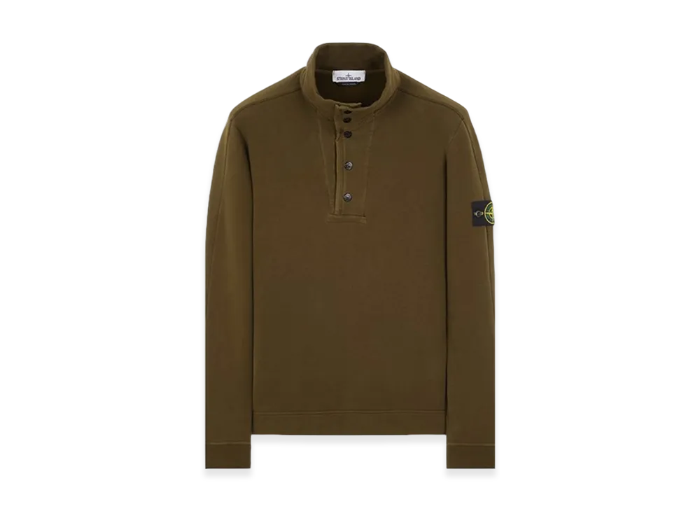 Stone Island 61152 Garment Dyed Stretch Cotton Fleece Valet-Stand Collar Sweatshirt - 23FW "Olive Green"
