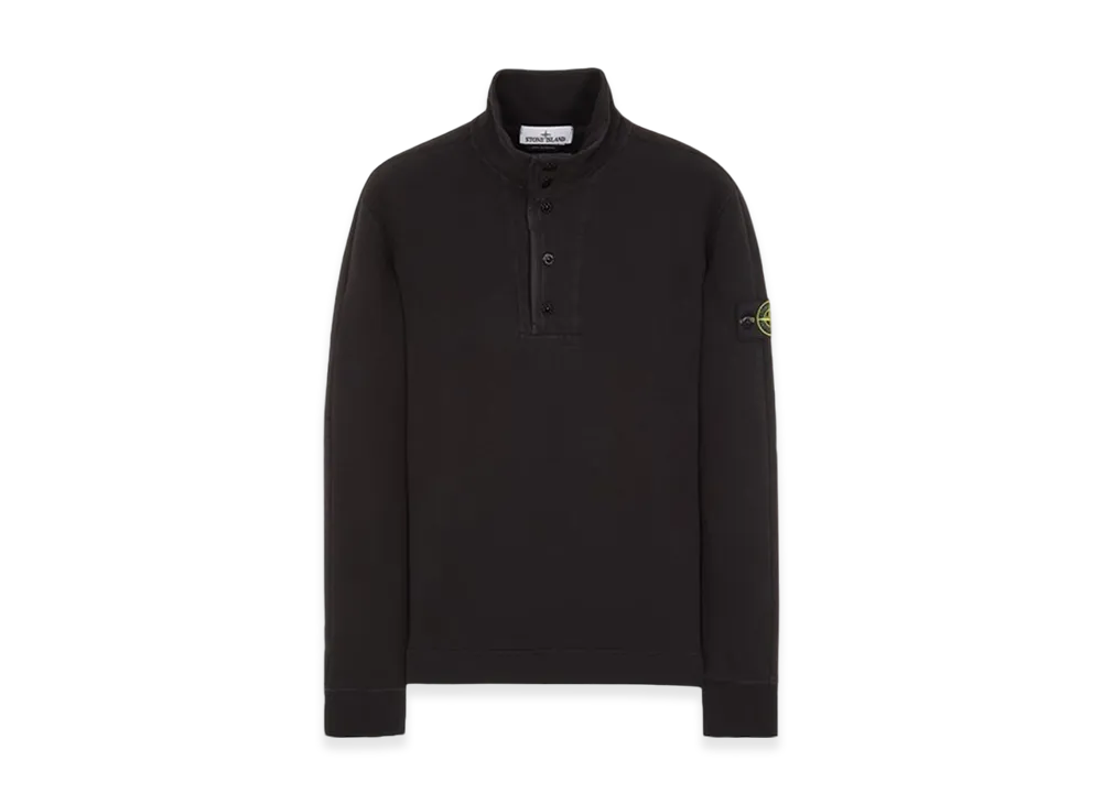 Stone Island 61152 Garment Dyed Stretch Cotton Fleece Valet-Stand Collar Sweatshirt - 23FW "Black"