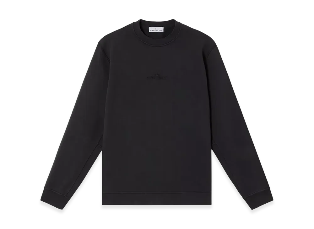 Stone Island 6100667 Cotton Fleece Crewneck Sweatshirt with Logo Embroidery and Ribbing - 25SS "Black"