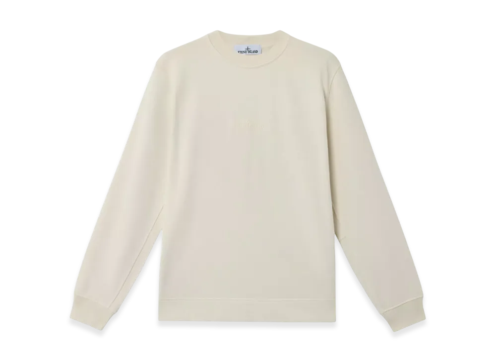 Stone Island 6100667 Cotton Fleece Crewneck Sweatshirt with Logo Embroidery and Ribbing - 25SS "Ivory"