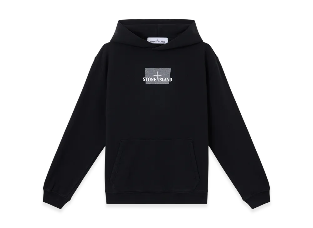 Stone Island 6100660 Cotton Fleece Oversized Fit Hooded Sweatshirt with Grid Print Two Motif - 25SS "Black"