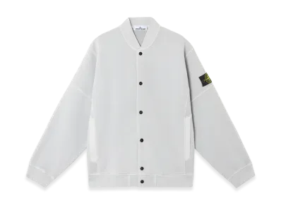 Stone Island 6100034 Organic Cotton Diagonal Fleece Old Effect Oversized Fit Bomber-Style Sweatshirt with Faded Appearance - 25SS "Pearl Grey"