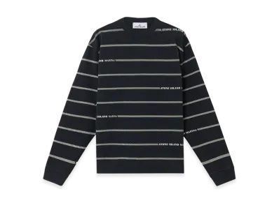 Stone Island 6100030 16/2 Combed Organic Cotton Jersey Stone Island Marina Oversized Fit Crewneck Sweatshirt with Stripes and Lettering - 25SS "Navy Blue"