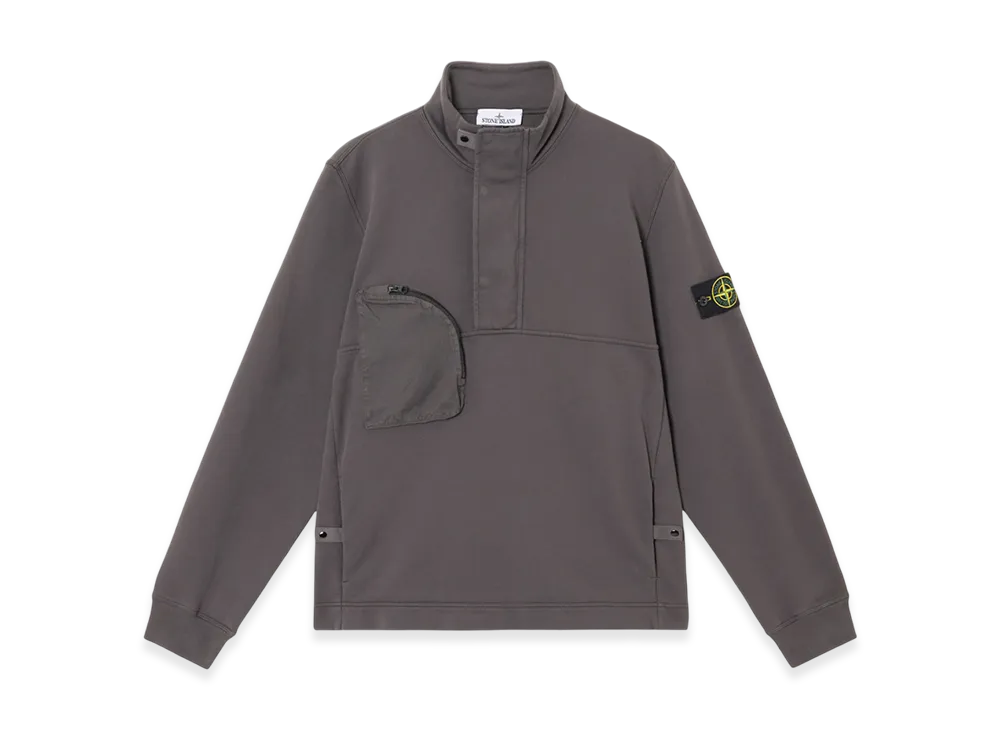 Stone Island 6100027 Cotton Fleece Half-Zip Sweatshirt with Chest and Hand Pockets - 25SS "Charcoal Grey"
