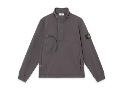Stone Island 6100027 Cotton Fleece Half-Zip Sweatshirt with Chest and Hand Pockets - 25SS "Charcoal Grey"