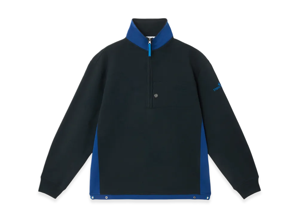 Stone Island 6100016 Cotton Fleece Oversized Fit Half Zip Sweatshirt with Two-Tone Panel Construction - 25SS "Navy Blue"