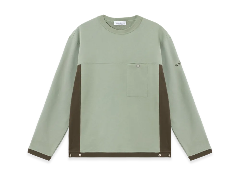 Stone Island 6100015 Cotton Fleece Oversized Fit Crewneck Sweatshirt with Contrasting Panels - 25SS "Sage Green"