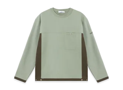 Stone Island 6100015 Cotton Fleece Oversized Fit Crewneck Sweatshirt with Contrasting Panels - 25SS "Sage Green"