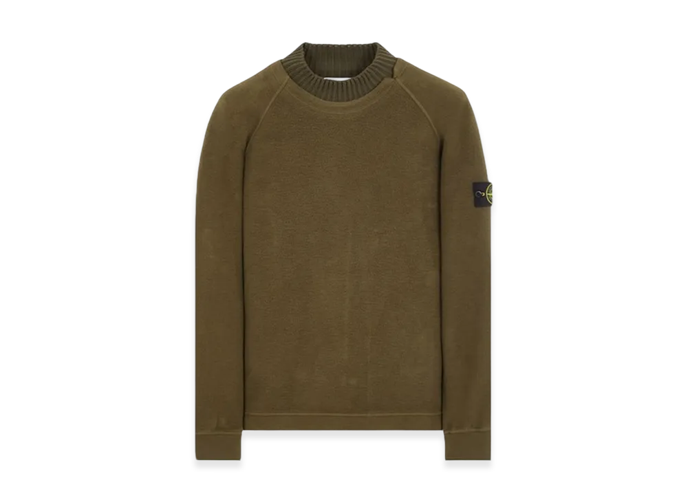Stone Island 60954 Garmendt Dyed Gauzed Cotton Nylon Fleece Mock Turtleneck Sweatshirt - 23FW "Military Green"