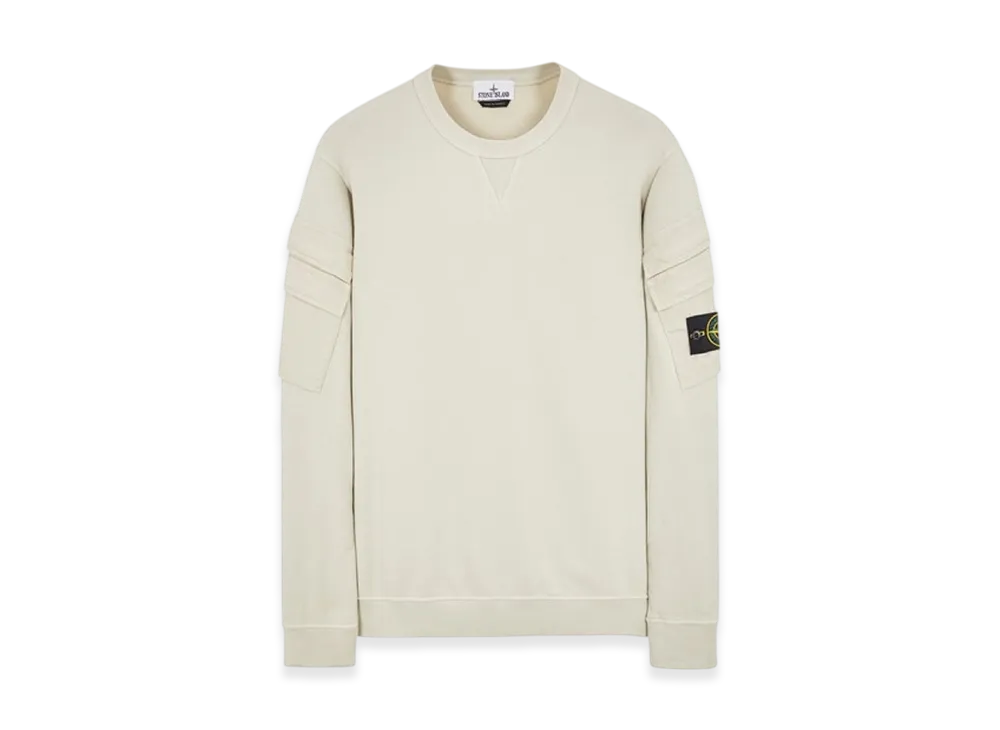 Stone Island 60577 Brushed Cotton Fleece Garment Dyed Double Pocket Crewneck Sweatshirt - 23FW "Stucco"