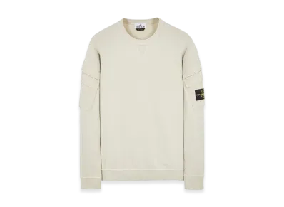 Stone Island 60577 Brushed Cotton Fleece Garment Dyed Double Pocket Crewneck Sweatshirt - 23FW "Stucco"