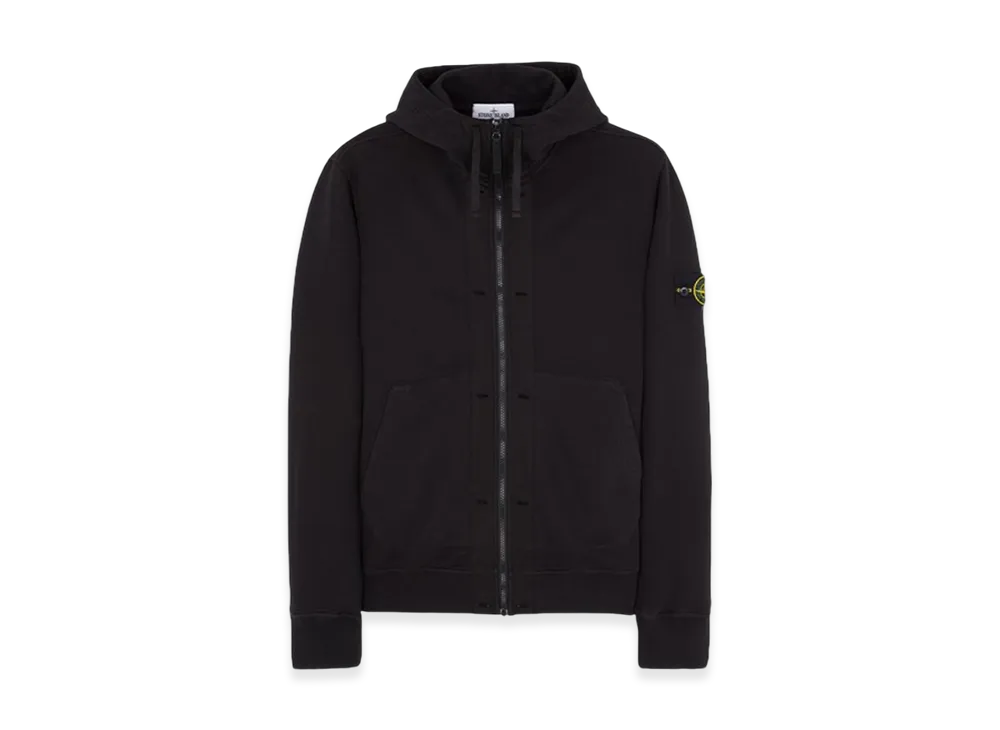 Stone Island 60477 Brushed Cotton Fleece Garment Dyed Full Zip Up Hooded Sweatshirt - 23FW "Black"