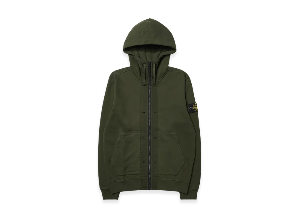 Stone Island 60477 Brushed Cotton Fleece Garment Dyed Full Zip Up Hooded Sweatshirt - 23FW "Olive Green"