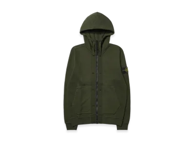 Stone Island 60477 Brushed Cotton Fleece Garment Dyed Full Zip Up Hooded Sweatshirt - 23FW "Olive Green"