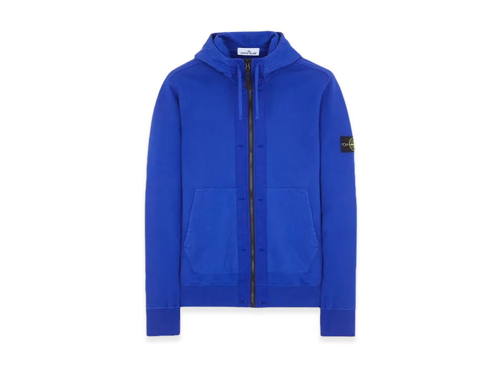 Stone Island 60477 Brushed Cotton Fleece Garment Dyed Full Zip Up Hooded Sweatshirt - 23FW "Ultramarine Blue"