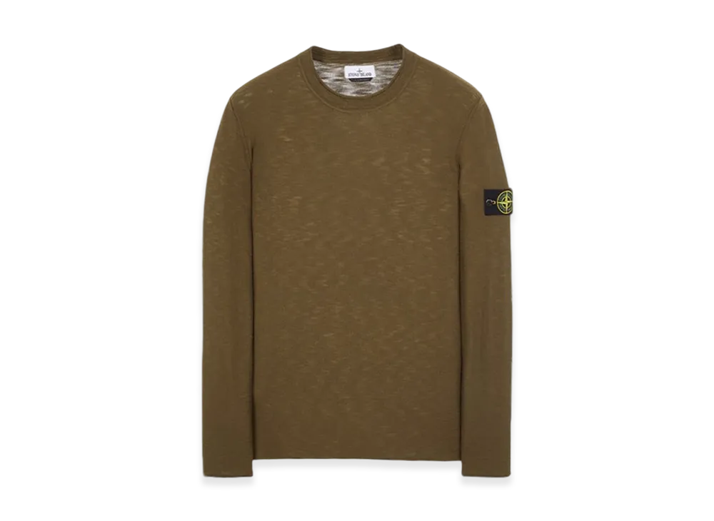 Stone Island 574B9 Reverse Stocking Stitch Slub Wool Nylon Crewneck Knit - 23FW "Olive Green"