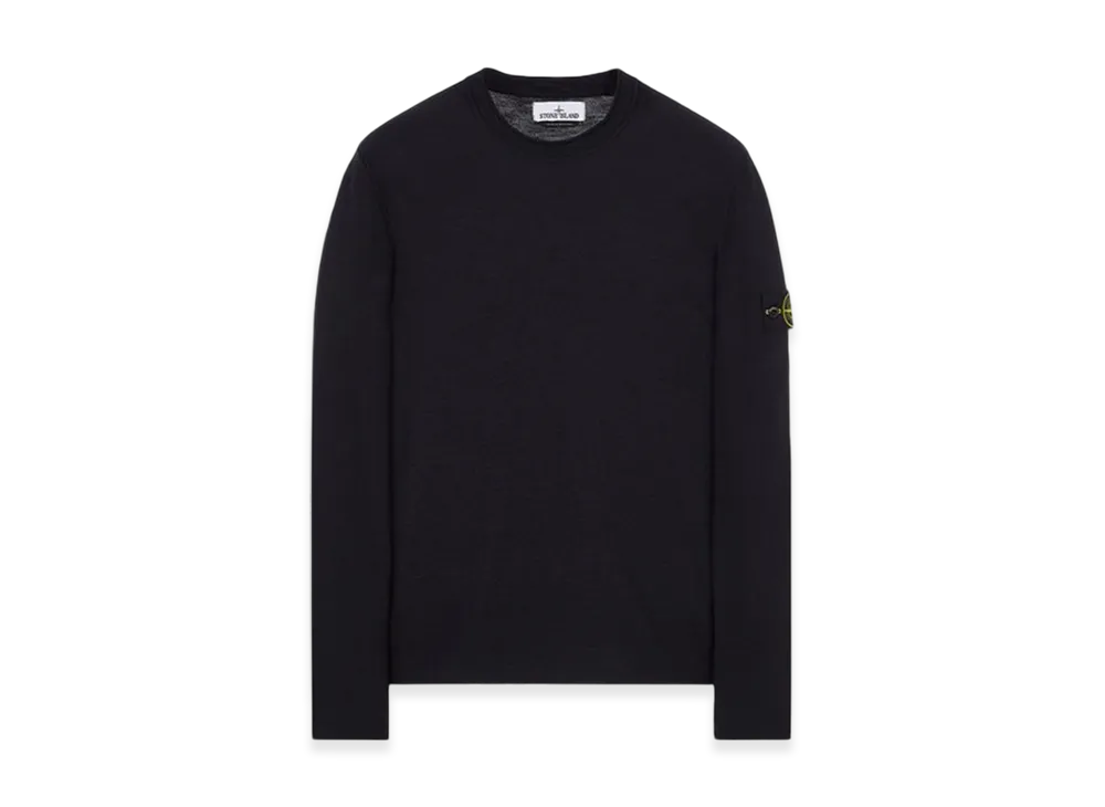 Stone Island 574B9 Reverse Stocking Stitch Slub Wool Nylon Crewneck Knit - 23FW "Black"