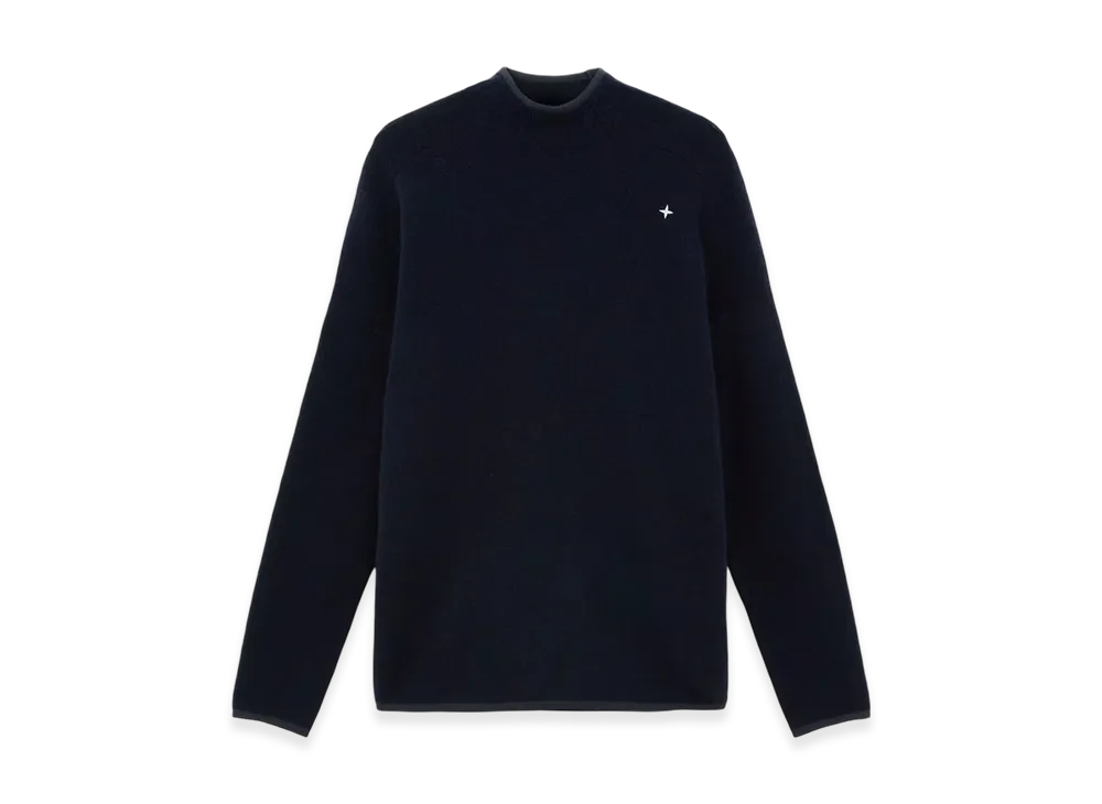 Stone Island 570GA Gauzed Effect Wool Blend Stone Island Stellina Mock-Neck Sweater with Ribbed Details - 24FW "Marine Blue"