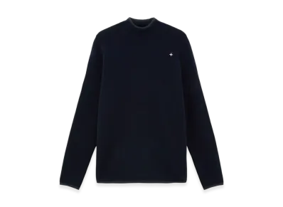 Stone Island 570GA Gauzed Effect Wool Blend Stone Island Stellina Mock-Neck Sweater with Ribbed Details - 24FW "Marine Blue"