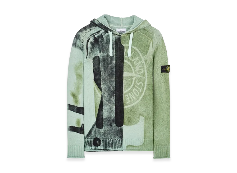 Stone Island 568T1 Manual Print Treatment Montion Saturation Hooded Knit - 22FW "Aqua"