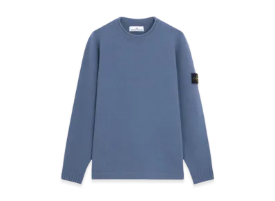 Stone Island 568A3 Lambswool Crewneck Sweater with Ribbed Details - 24FW "Mid Blue"