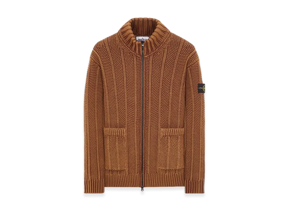 Stone Island 567T1 Dust Color Treatment Pure Wool Cardigan Knit - 23FW "Chestnut Brown"