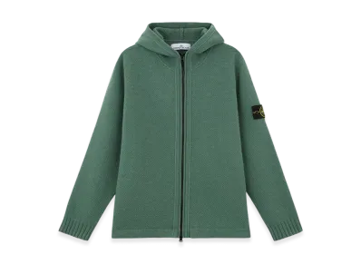 Stone Island 567A3 Lambswool Full Zipper Cardigan with Hood - 24FW "Sage Green"