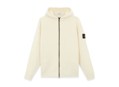 Stone Island 567A3 Lambswool Full Zipper Cardigan with Hood - 24FW "Natural White"
