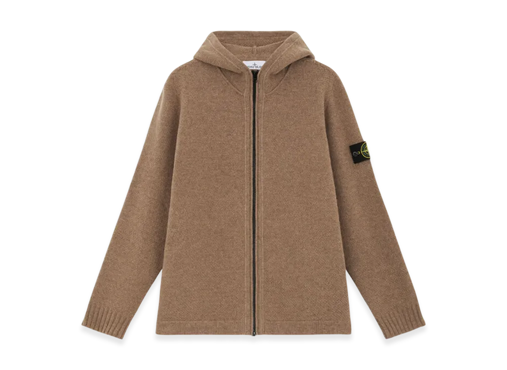 Stone Island 567A3 Lambswool Full Zipper Cardigan with Hood - 24FW "Walnut Brown"