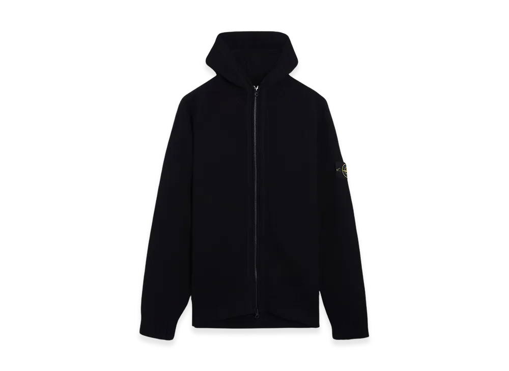 Stone Island 567A3 Lambswool Full Zipper Cardigan with Hood - 24FW "Black"