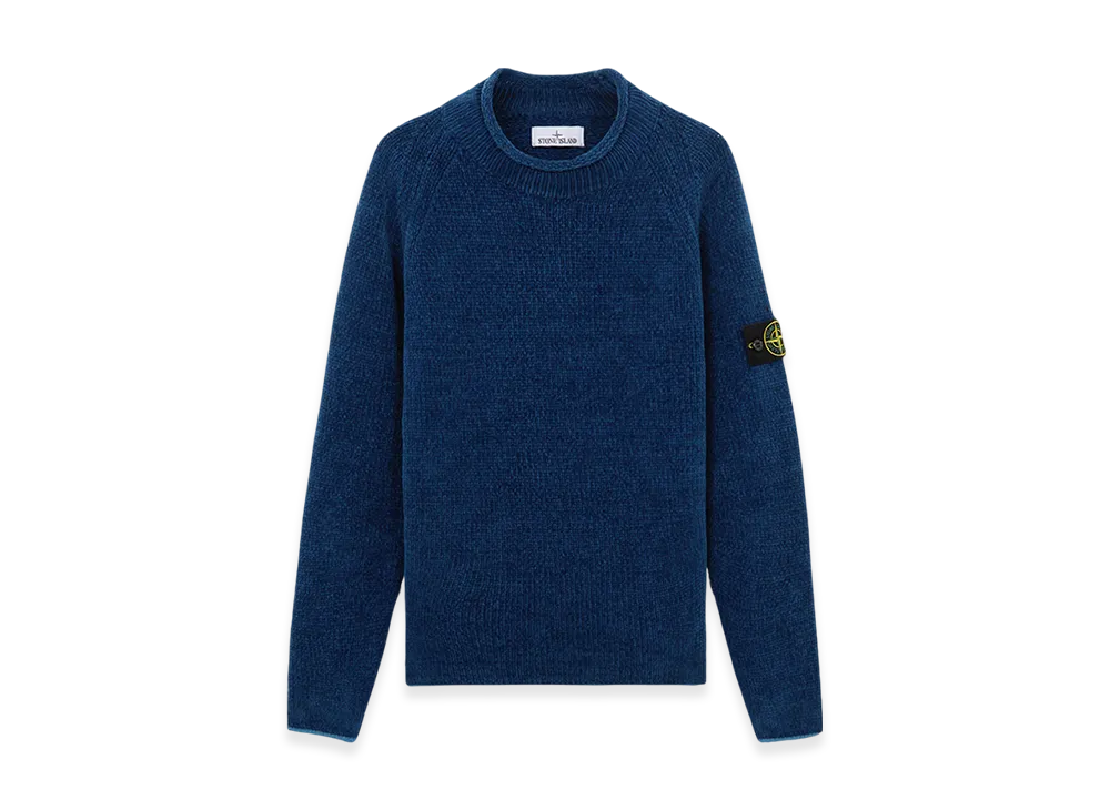 Stone Island 557A9 Cotton Chenille Loose Fit Mock Neck Sweater - 24FW "Avio Blue"