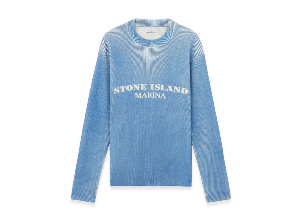 Stone Island 542XB Marina Printed Wool Blend Loose Fit Crewneck Sweater - 24FW "Bright Blue"