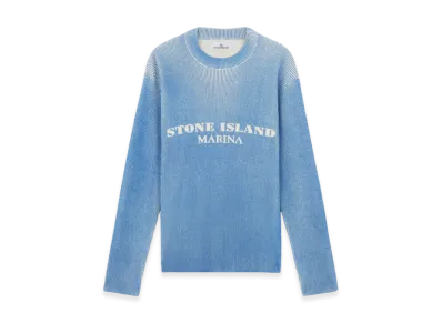 Stone Island 542XB Marina Printed Wool Blend Loose Fit Crewneck Sweater - 24FW "Bright Blue"