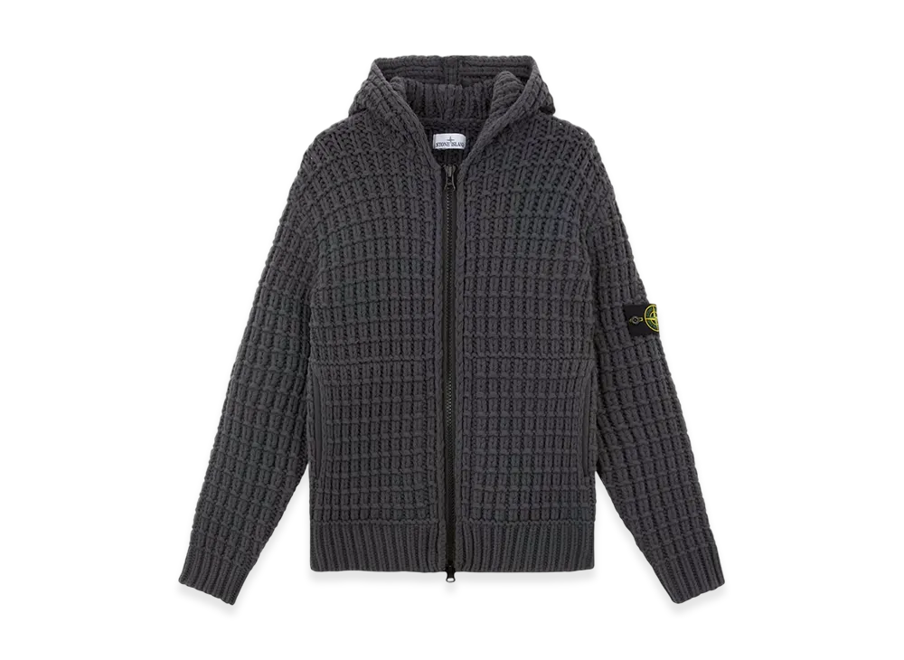 Stone Island 539A5 Stretch Wool Loose Fit Cardigan with Handmade Effect - 24FW "Lead Grey"