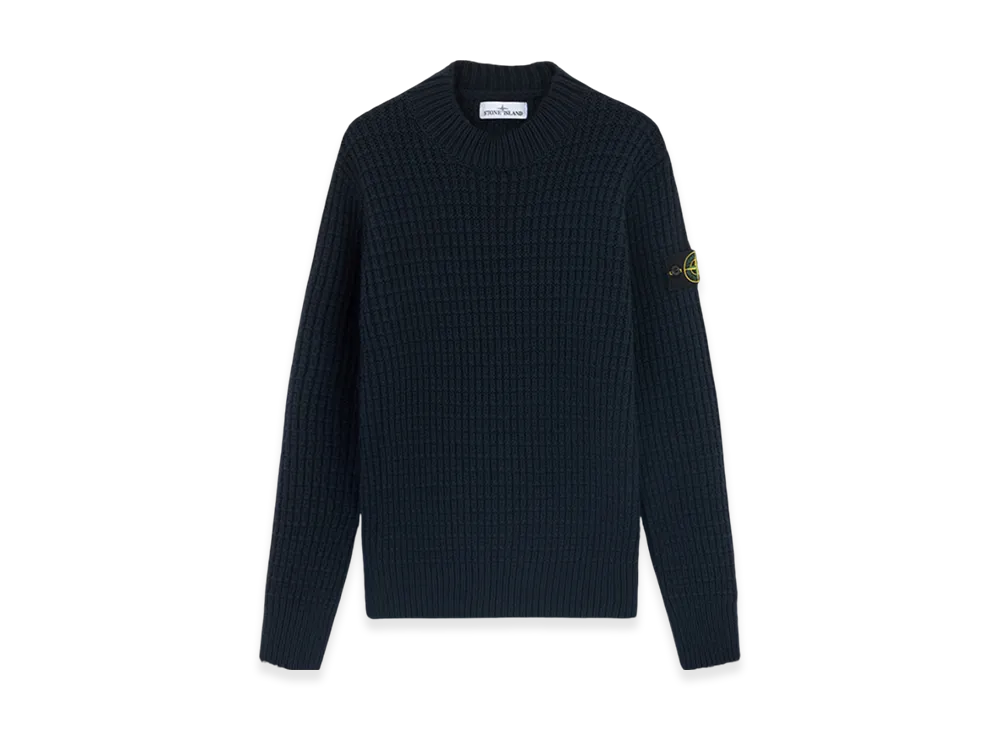 Stone Island 537D5 Double Weave Pure Wool Mock Neck Sweater with Checkered Stitch - 24FW "Navy Blue"