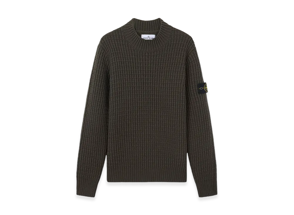 Stone Island 537D5 Double Weave Pure Wool Mock Neck Sweater with Checkered Stitch - 24FW "Musk Green"
