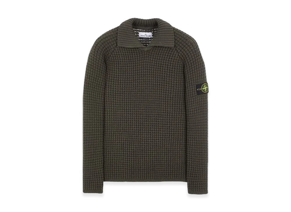 Stone Island 536D5 Pure Wool Polo Collar Knit - 23FW "Olive Green"
