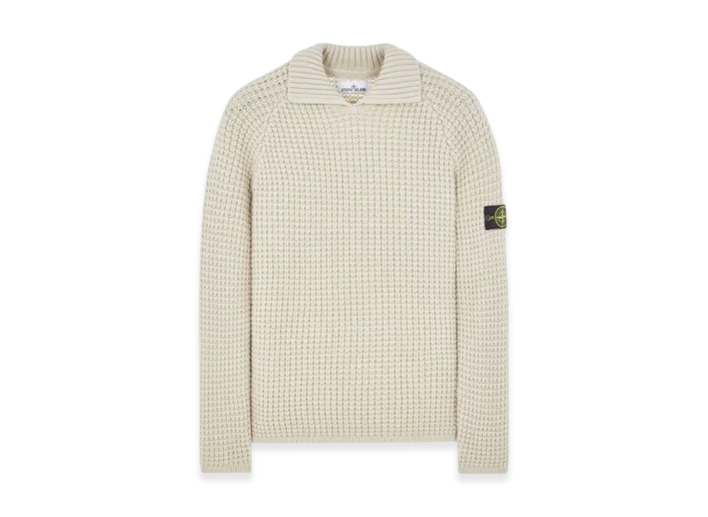 Stone Island 536D5 Pure Wool Polo Collar Knit - 23FW "Stucco"