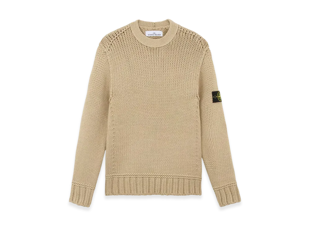 Stone Island 535D2 Chain Stitch Viscose-Nylon Crewneck Sweater with Handmade Effect - 24FW "Biscuit"